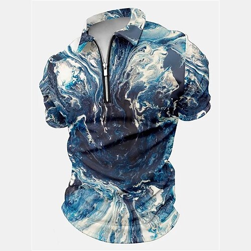 

Herre POLO T-skjorte Zip Polo Golf skjorte Gradert Grafiske trykk Marmor Aftæpning Lysegul Svart Gul Blå Brun utendørs Gate Kort Erme Glidelås Trykt mønster Klær Mote Designer Fritid Pustende
