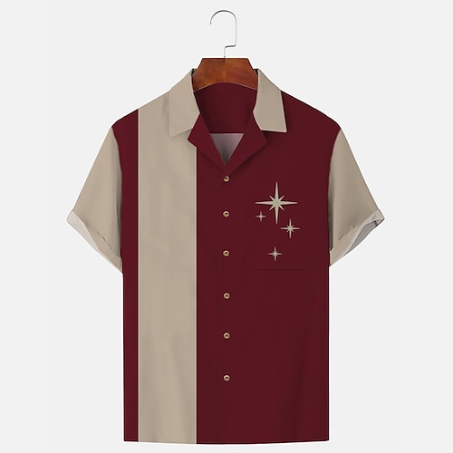 

Herre Skjorte Bowlingskjorte Skjorte med knapper Sommerskjorte Uformell skjorte Vin Kortermet Fargeblokk Grafiske trykk Camp Collar Daglig Feriereise Lomme foran Klær Mote 1950-tallet Fritid Bekvem