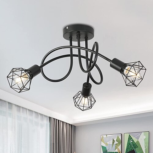 

taklampe industriell 3-veis lysekrone semi-flush mount e14 base black metal caged 3 lys taklampe for soverom stue spisestue gang (pærer inkluderer ikke)