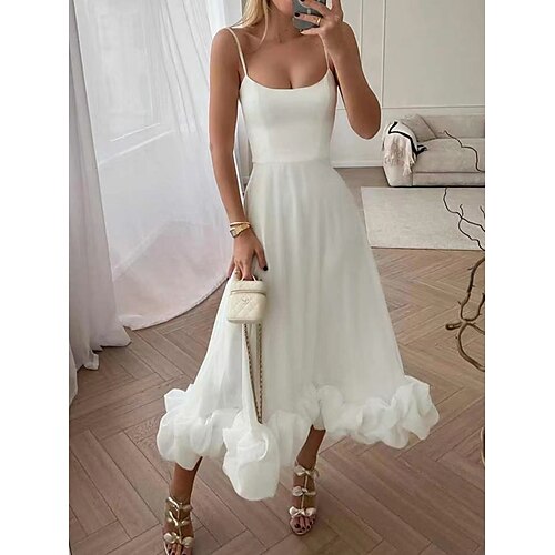 

robe longue Femme Robe de bal Sans Manches Eté Printemps Automne - Soirée Moderne Robe chic Ruché Dos Nu Patchwork Couleur monochrome Soirée robe demoiselle d honneur Robe d'été 2023 Noir Blanche