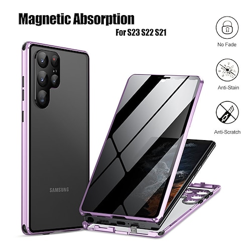 

telefon Etui Til Samsung Galaxy Fuldt etui S23 Ultra Plus S23 S22 Ultra Plus FE S22 S21 Plus Ultra Bærbar Vend Fire hjørner modstand mod fald Ensfarvet Aluminiumslegering Tempereret glas