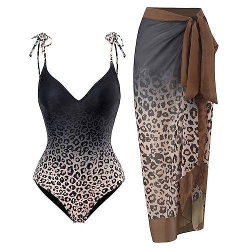 

Dame Badetøj Et stykke Strandbund Normal badedragt 2 stk Printer Grafisk Leopard Rød Brun Bodysuit Badedragter Sport Strand Tøj Efterår