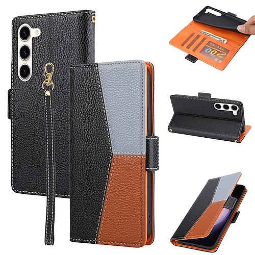 

telefone Capinha Para Samsung Galaxy Capa para Cartão Wallet S23 S22 S21 S20 Plus Ultra A72 A52 A42 nota 20 10 com pulseira Slots de suporte de cartão Virar Magnético Estampa Geométrica TPU Couro PU