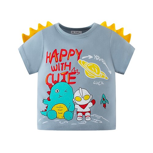 

Bambino Da ragazzo maglietta Tee Cartoni animati Alfabetico Manica corta Girocollo Top bambini Informale Di tendenza Giornaliero Estate Grigio 2-8 anni