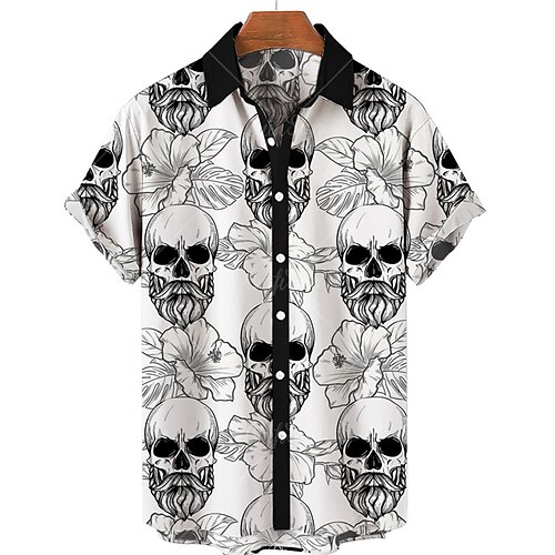 

Men's Shirt Summer Hawaiian Shirt Floral Skull Graphic Prints Turndown White Outdoor Street Short Sleeves Button-Down Print Clothing Apparel Sports Fashion Streetwear Designer