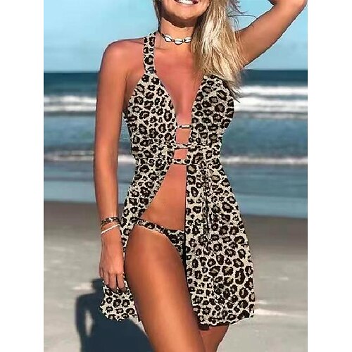 

Women's Swimwear Bikini Normal Swimsuit 2 Piece Printing Leopard Brown Bathing Suits Sports Beach Wear Summer