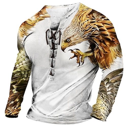 

Per uomo maglietta Magliette Pop art Animali Aquila Colletto Abbigliamento Stampa 3D Informale Giornaliero Manica lunga Lacci Stampa Di tendenza Originale Comodo