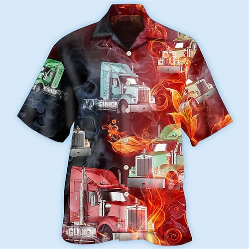 

Homme Chemise Chemise hawaïenne Imprimés Photos Camionneur Collier cubain Jaune Rouge Violet Vert Casual Hawaïen Manche Courte Imprimer Vêtement Tenue Sportif Mode Vêtement de rue Design