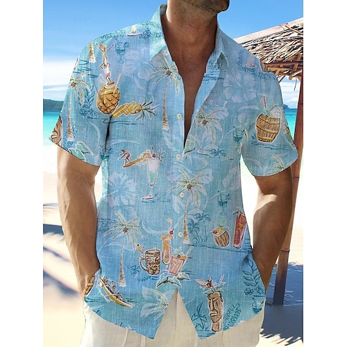 

Hombre Camisa camisa hawaiana Árbol de coco Estampados Cuello Vuelto Azul Piscina Calle Casual Mangas cortas Abotonar Estampado Ropa Lino Moda Ropa de calle Design Suave