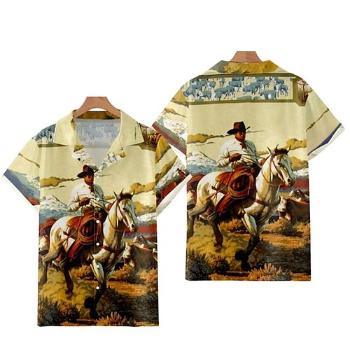 

Hombre Camisa camisa hawaiana Estampados Cosecha Cowboy Cuello Vuelto Amarillo Azul Piscina Azul cielo Marrón Calle Casual Mangas cortas Abotonar Estampado Ropa Vintage Moda Ropa de calle Design