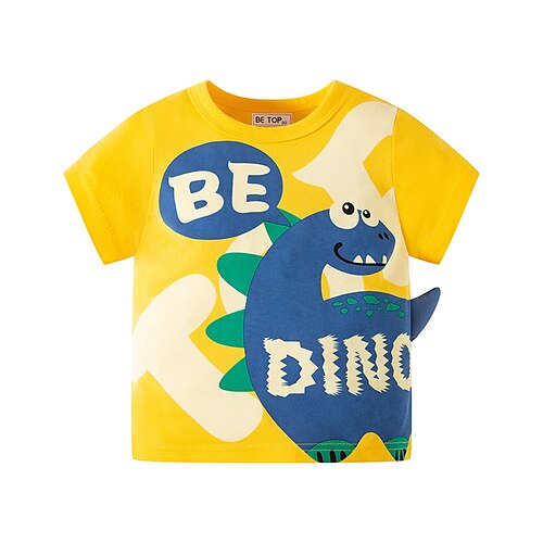 

Børn Drenge T-shirt T-shirt Tegneserie Bogstaver Dinosaurus Kortærmet Crewneck Børne Top Afslappet Mode Sej Sommer Gul 2-8 år