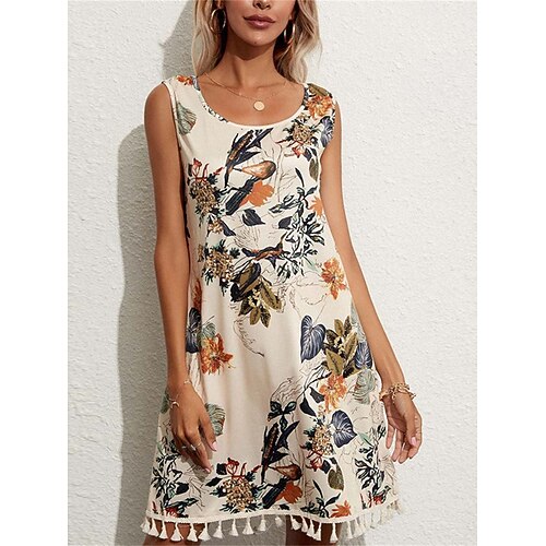 

Dame Uformell kjole Etnisk kjole Tankkjole Blomstret Dusk Trykt mønster Crew-hals Midikjole Aktiv Mote utendørs Gate Ermeløs Normal Svart Blå Aprikos Sommer Vår S M L XL XXL