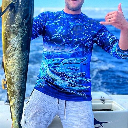 

Men's Fishing Shirt Outdoor Long Sleeve UV Protection Breathable Lightweight Sweat wicking Quick Dry Top Summer Spring Outdoor Fishing Black Blue Black Blue