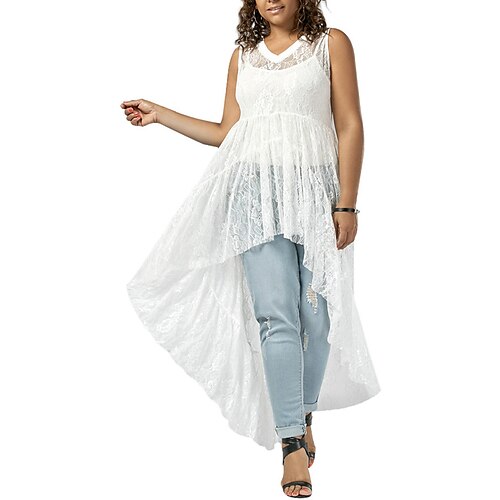 

Per donna Plus Size Abito casual Abito di pizzo Abito linea A Tinta unica Mini abito Senza maniche Pizzo più alto basso A V Di tendenza Esterno Nero Bianco Estate Primavera XL XXL 3XL 4XL 5XL