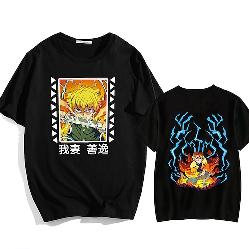 

Demon Slayer: Kimetsu no Yaiba Agatsuma Zenitsu T-skjorte Animé Graphic T-Trøye Til Herre Dame Unisex Voksne Varmstempling 100% bomull Fritid / hverdag