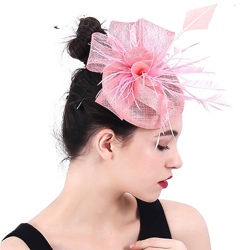 

Fascinadores Linho Casamento Kentucky Derby Elegante Retro Com Penas Floral Capacete Chapéu