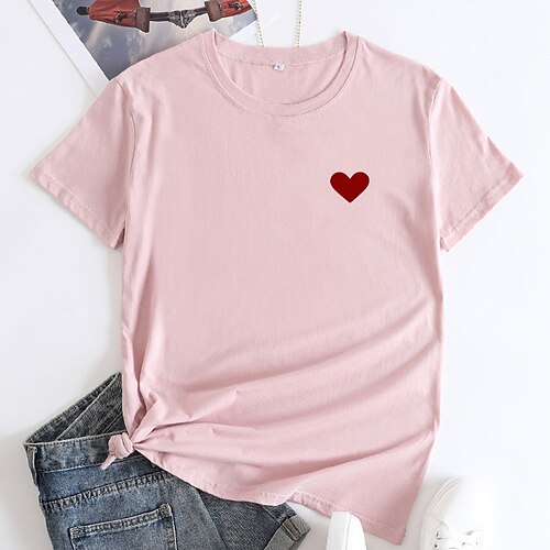 

Mulheres Camiseta Preto Branco Amarelo Gráfico Coração Imprimir Manga Curta Diário Feriado Básico Decote Redondo Padrão 100% Algodão Pintura S