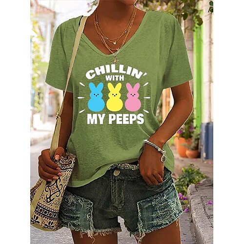 

Damen T Shirt Schwarz Weiß Rosa Graphic Text Bedruckt Kurzarm Täglich Wochenende Basic V Ausschnitt Standard Farbe S