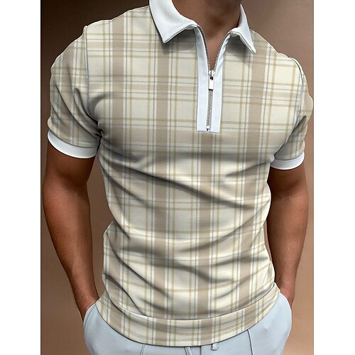 

Per uomo POLO Camicia da golf Golf Informale Per eventi Bavero Chiusura lampo quarto Manica corta Di tendenza Essenziale Pop art Reticolo Chiusura lampo quarto Estate Standard Cammello POLO