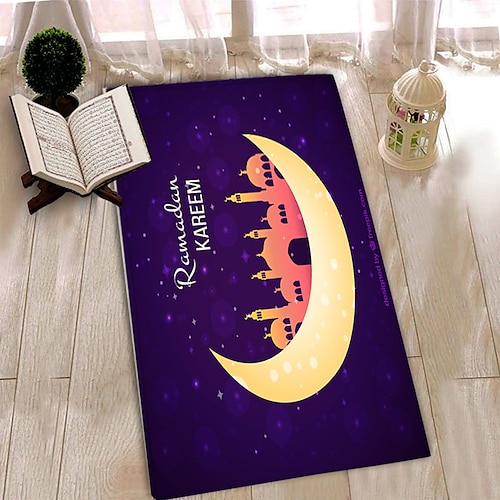 

Muslim Ramadan Prayer Mat Eid Mubarak Blanket Flange Fabric Printing Home Entrance Mattress Bathroom Rug