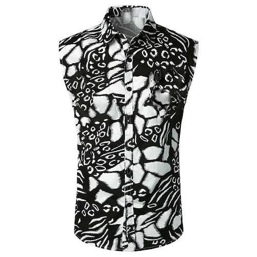 

Homens camisa de linho Camisa Social Estampas Abstratas Escuro Aberto para a Lateral Preto Ao ar livre Rua Sem Manga Botão para baixo Imprimir Roupa Linho Moda Roupa de rua Designer Casual