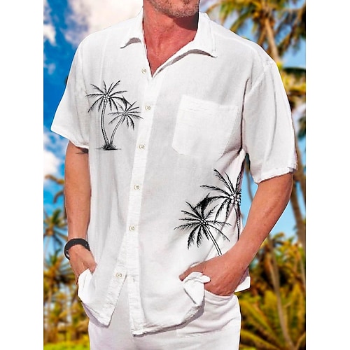 

Men's Shirt Summer Hawaiian Shirt Coconut Tree Graphic Prints Turndown White Outdoor Street Short Sleeves Print Clothing Apparel Fashion Designer Casual Soft