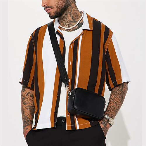 

Herren Hemd Hawaiihemd Sommerhemd Gestreift Grafik-Drucke Kubanisches Halsband Gelb Casual Festtage Kurzarm Button-Down Bedruckt Bekleidung Sport Modisch Strassenmode Designer