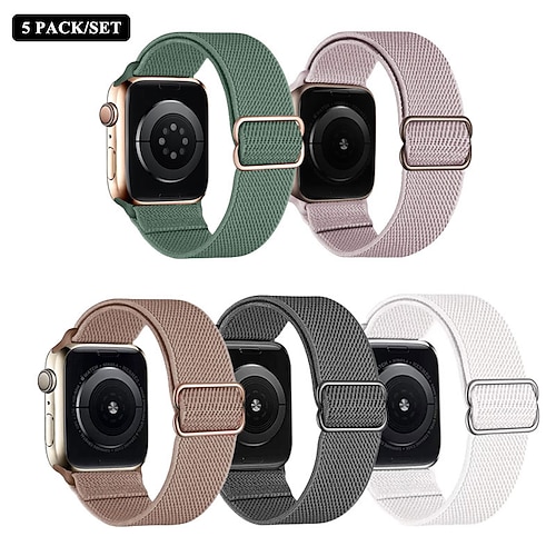 

Paquete de 5 Bucle en Solo Loop Compatible con Apple Watch Correa 38mm 40 mm 41mm 42mm 44 mm 45 mm Elástico Eslático Transpirable Tejido Nailon correa de repuesto para iwatch Serie 8 7 6 5 4 3 2 1 SE