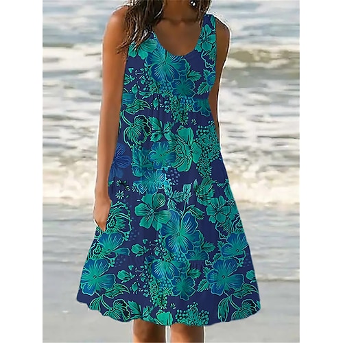 

Per donna Vestito casual Prendisole Abito senza maniche Floreale Stampa Girocollo Vestito longuette Attivo Tropicale Esterno Da mare Senza maniche Standard Blu Estate Primavera S M L XL XXL