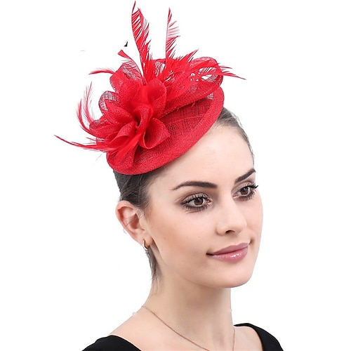 

fascinators Sinamay Bryllup Kentucky Derby dame Britisk Med Fjær Blomster Hodeplagg Hodeplagg