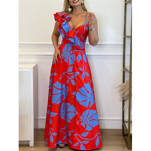 

Per donna Abito lungo Abito lungo Abito sottoveste Abito stampato Floreale Streetwear Moderno Esterno Appuntamento Da mare Con balze Stampa Senza maniche Con bretelline Vestito Morbido Nero Bianco