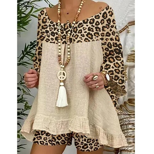 

Per donna Top e pantalone del pigiama Set Termico Leopardo Informale Comoda Morbido Interni Da letto Poliestere Estate Primavera azzurro cielo Nero