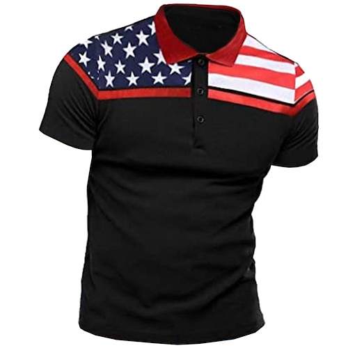 

Herre POLO Trøje Golftrøje Amerikansk flag Aftæpning Sort udendørs Gade Kort Ærme Knap ned Trykt mønster Tøj Sport Mode Gade Designer