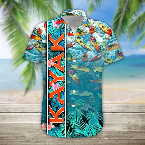 

Homens Camisa Social Camisa havaiana Estampas Abstratas Folhas Aberto para a Lateral Azul Rua Casual Manga Curta Botão para baixo Imprimir Roupa Tropical Moda Roupa de rua Havaiana