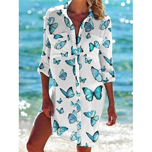 

Per donna Abito chemisier Abito casual Vestito a trapezio Mini abito Esterno Giornaliero Appuntamento Poliestere Di tendenza Informale Colletto Tasche Stampa Mezza manica Estate Primavera 2023 Morbido