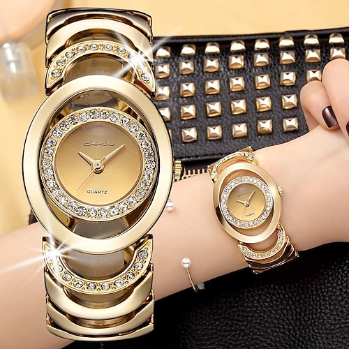 

Crrju marque femmes montre en or marque de luxe bracelet dames quartz-montre cadeaux pour fille plein acier inoxydable strass montres-bracelets