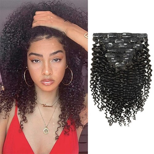

18 tommer clip i krøllet hår extensions spiral naturlig klip i hår extensions til sorte kvinder 3b 3c type ægte jomfru tykt hår double weft jerry curly clip i extensions naturlig sort #1b