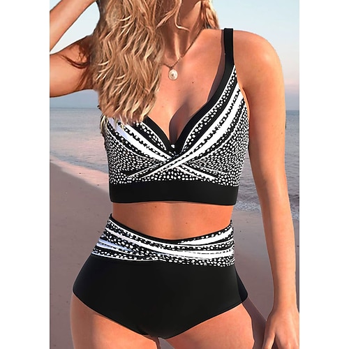 

Women's Swimwear Bikini Normal Swimsuit 2 Piece Printing High Waisted Graphic Polka Dot Black Royal Blue Blue Sky Blue Bathing Suits Sports Beach Wear Summer