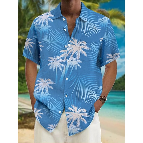 

Homens Camisa Social Camisa havaiana Coqueiro Estampas Abstratas Aberto para a Lateral Azul Ao ar livre Rua Manga Curta Imprimir Roupa Moda Roupa de rua Designer Macia