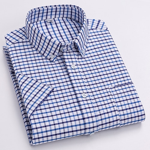 

Per uomo Camicia Camicie Camicia Oxford Giallo Chiaro Blu chiaro Bianco Manica corta A quadri Collo ripiegabile Primavera & Autunno Per uscire Casual / quotidiano Abbigliamento Stampa