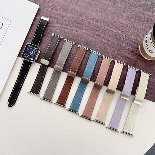 

Lederband Kompatibel mit Apple Watch Armband 38mm 40mm 41mm 42mm 44mm 45mm 49mm Sternenlicht Metallverschluss Verstellbar Echtes Leder Ersatzarmband für iwatch Serie Ultra 8 7 6 5 4 3 2 1 SE