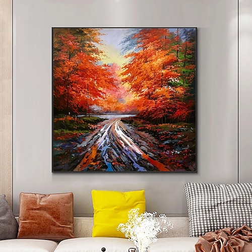 

Handgefertigtes Ölgemälde auf Leinwand, Wandkunst, Dekoration, europäische pastorale Landschaft, Landschaft, Ahornwald, für Wohnkultur, gerollt, rahmenlos, ungedehnt