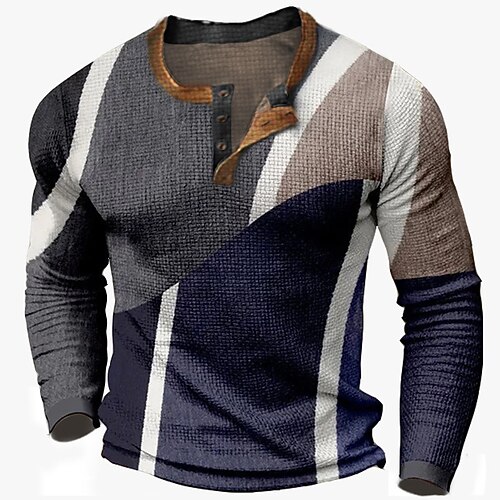 

Herre Vaffel Henley-skjorte T-skjorter Grafisk Fargeblokk Henley Klær 3D-utskrift utendørs Avslappet Langermet Knapp Grunnleggende Mote Designer