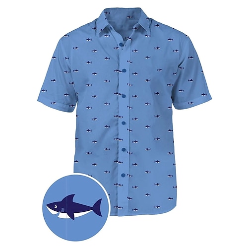 

Homme Chemise Chemise hawaïenne Dinosaure Requin Imprimés Photos Col rabattu Bleu Gris Plein Air Casual Manches courtes Bouton bas Imprimer Vêtement Tenue Rétro Vintage Mode Vêtement de rue Design