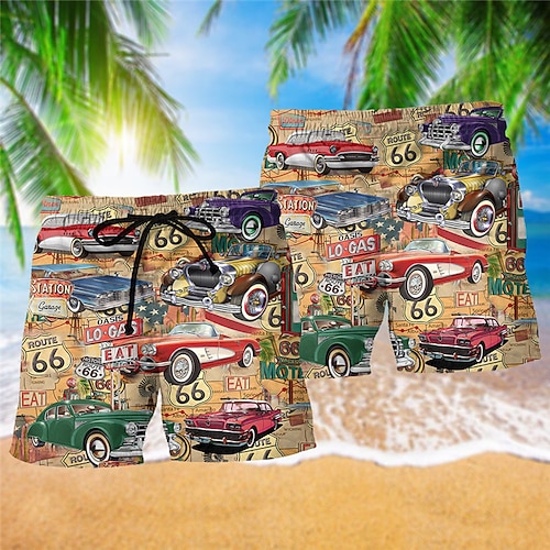 

Per uomo Boxer da surf Pantaloncini da mare Boxer da mare Pantaloncini estivi Pantaloncini da spiaggia A cordoncino con fodera in rete Vita elastica Auto Stampe astratte Asciugatura rapida Breve