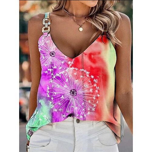 

Mujer Camiseta sin mangas Rojo Azul Piscina Morado Diente de león Estampado Sin Mangas Casual Festivos Básico Escote en Pico Regular Flor S