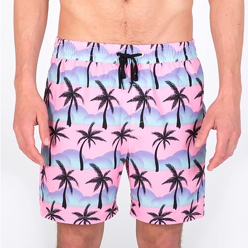 

Herre Surf shorts Badeshorts Snørelukning med mesh-for Elastisk Talje Kokos palme Grafiske tryk Hurtigtørrende Korte Afslappet Daglig Ferie Hawaiiansk Boheme Lyserød Mikroelastisk
