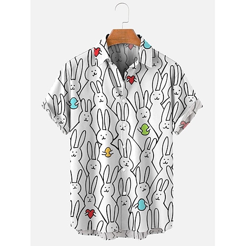 

Homens Camisa Social Camisa havaiana Coelho Estampas Abstratas Graffiti Feliz Páscoa Páscoa Aberto para a Lateral Branco Rua Casual Manga Curta Botão para baixo Imprimir Roupa Moda Roupa de rua