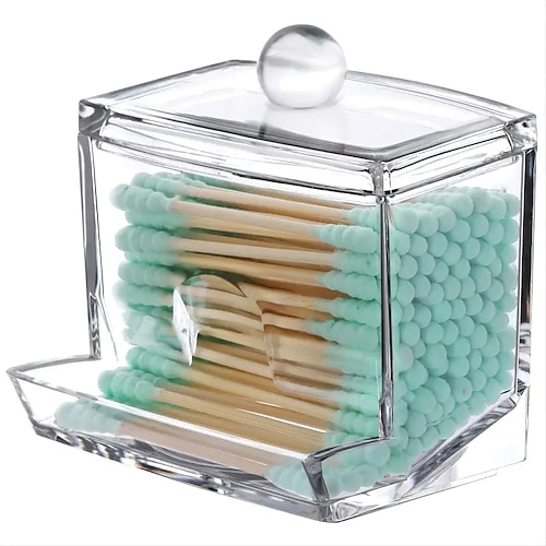 

2pcs Clear Acrylic Q-tip Storage Jar Cotton Swabs Storage Holder Transparent Cotton Swabs Organizer Box Cotton Pads Finishing Container