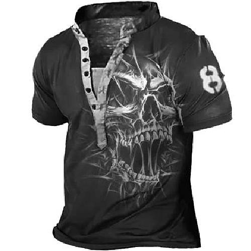 

Herre Henley-skjorte T-Shirts Grafisk Dødningehoveder Henley Tøj 3D-udskrivning udendørs Daglig Kortærmet Knap ned Trykt mønster Mode Afslappet Bekvem